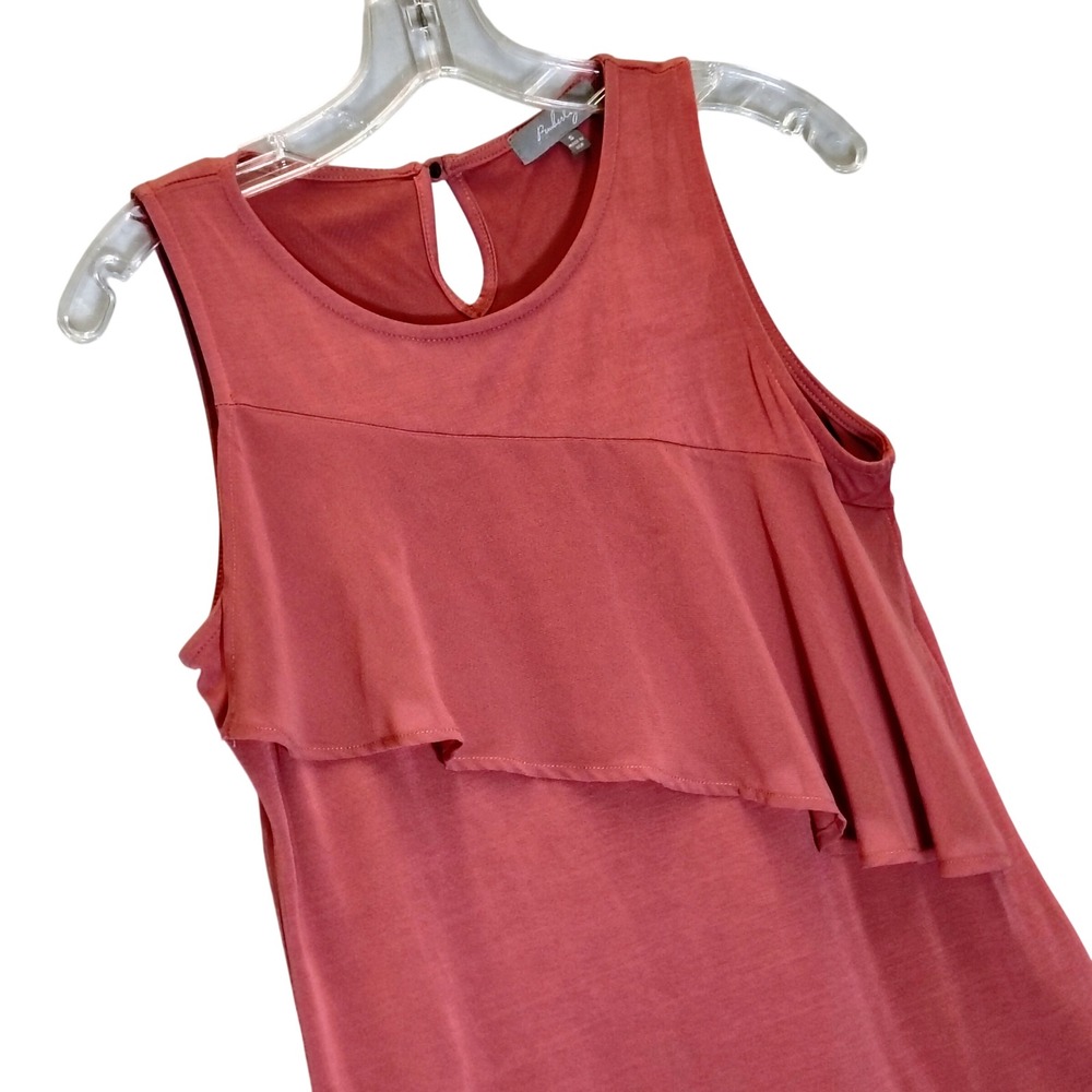 Pemberley Womens Boho‎ Chic Rust Redl Ruffle Sleeveless Tank Top Size S USA Made